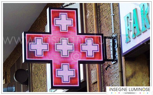 CROCE LED GRAFICA FULL COLOR PER FARMACIA 90X90